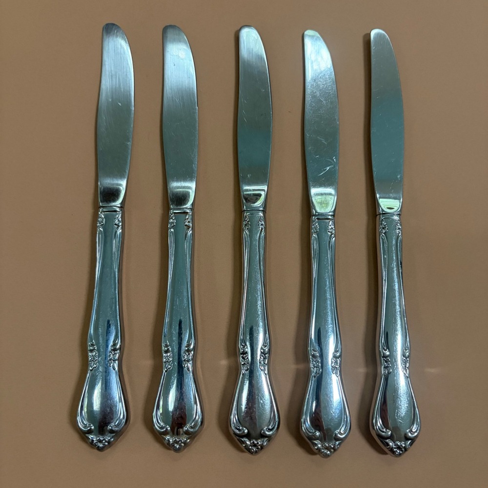 Oneida Chateau Stainless Steel Dinner Knives 8.5 Inch Set of 5 Floral Scroll